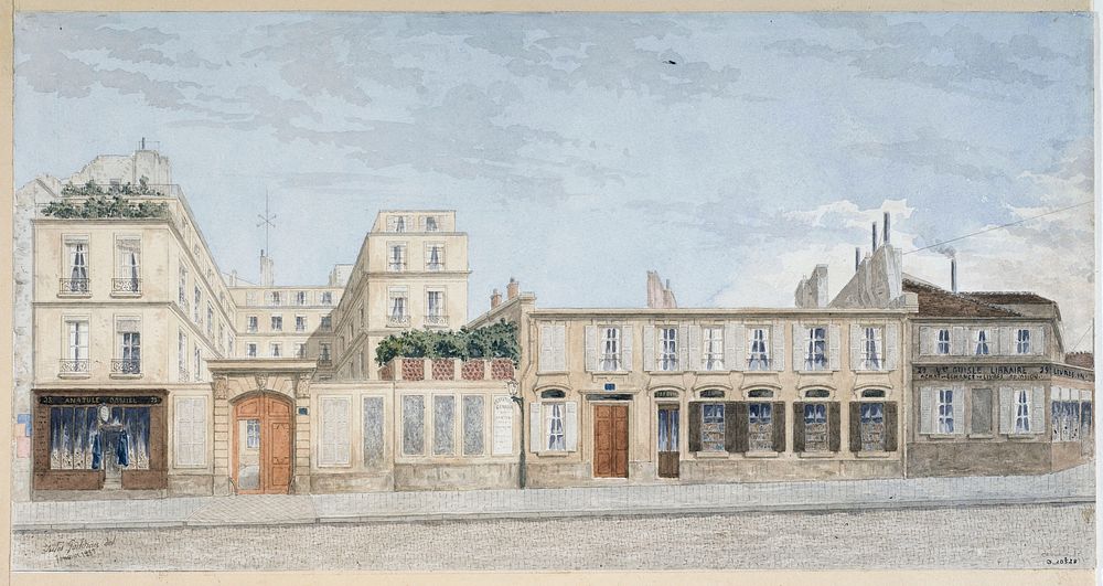 Jules Gaildrau (1816-1898). Numéros 25 à 29 rue Monsieur-le-Prince, 6ème arrondissement. Plume et aquarelle, 1883. Paris…