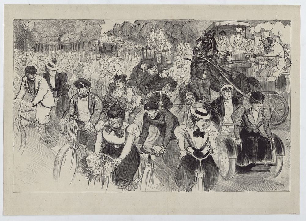 Les bicyclettes dans la ville print in high resolution by Th&eacute;ophile Alexandre Steinlen (1859 &ndash;1923). 