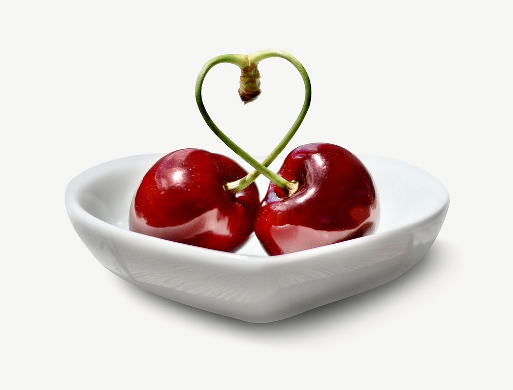 Heart cherries collage element, isolated image psd