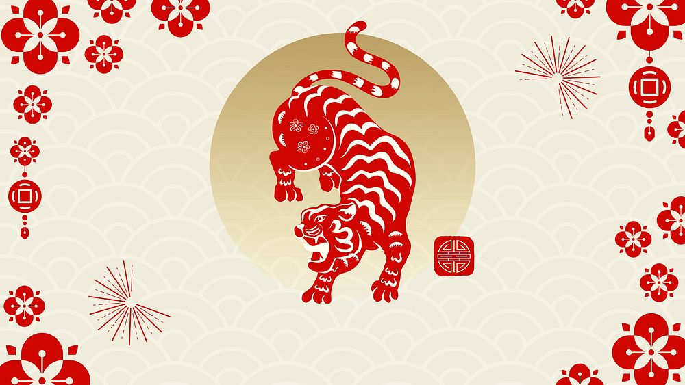 Tiger year, Chinese desktop wallpaper, red design vector