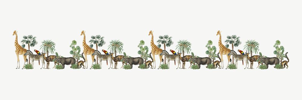 Wild animals divider, vintage pattern border psd