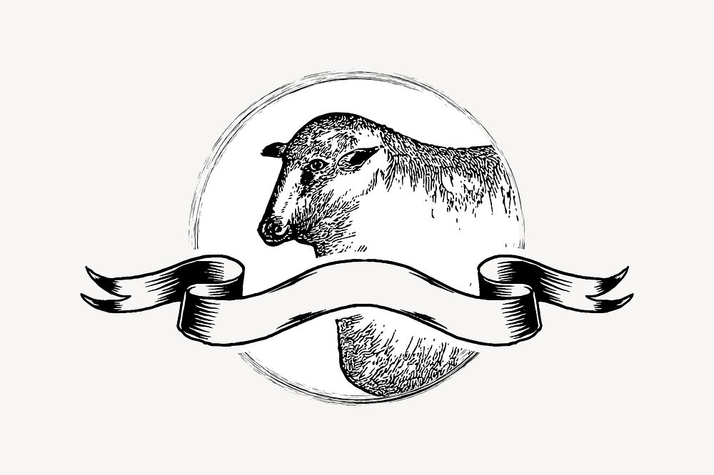 Vintage sheep badge illustration collage element  vector
