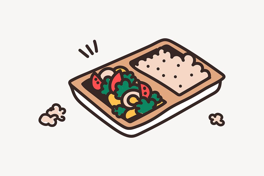Lunch box doodle collage element vector