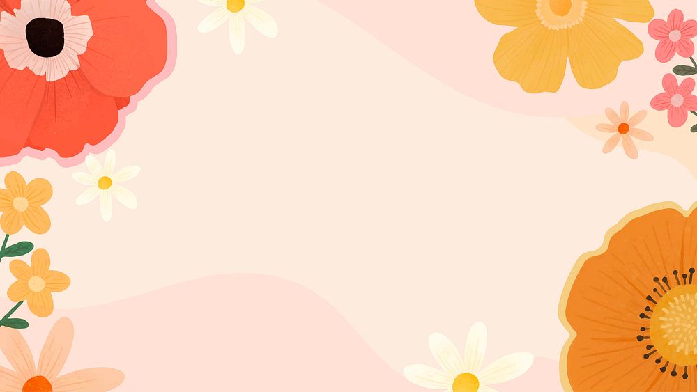 Pink floral desktop wallpaper, beautiful border frame