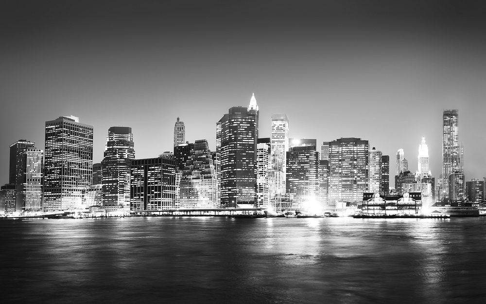 New York City cityscape in black and white