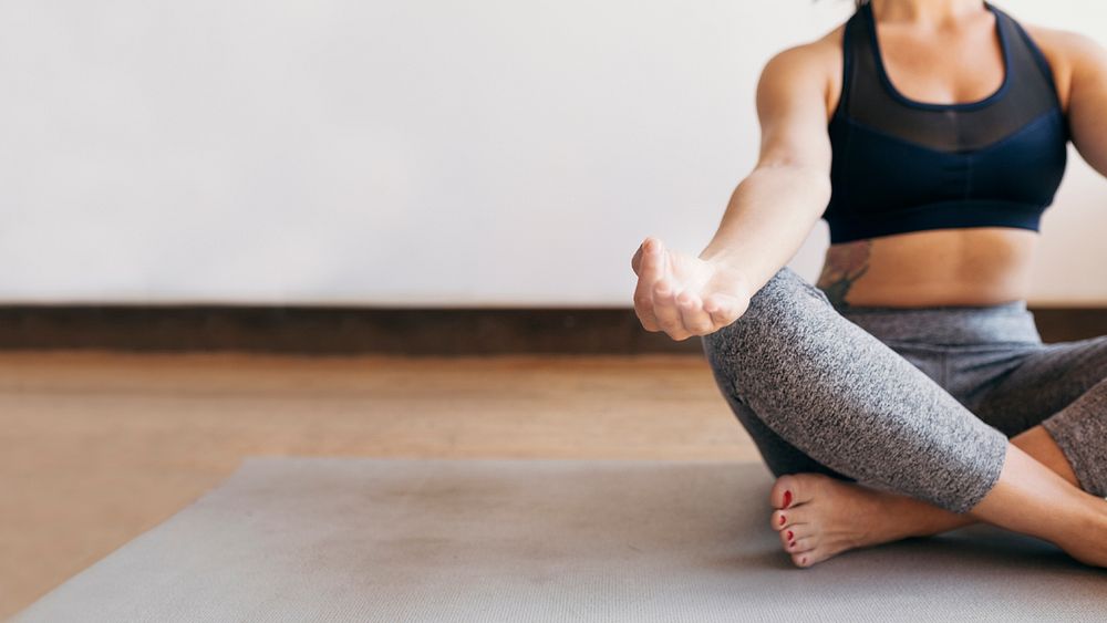 Meditating woman computer wallpaper, wellness background