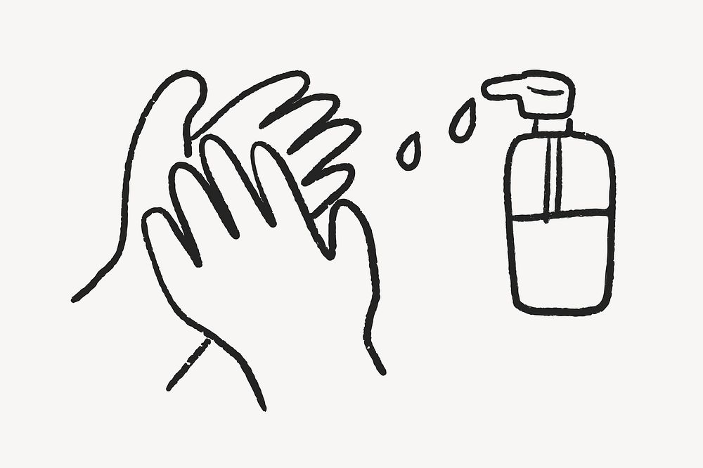 Washing hands doodle, healthcare illustration collage element  vector