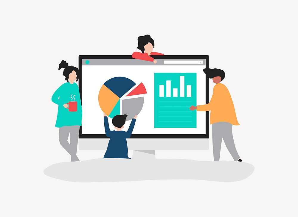 Marketing people using analytics for business vector