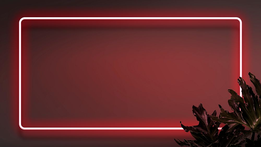 Red neon frame desktop wallpaper, leafy design