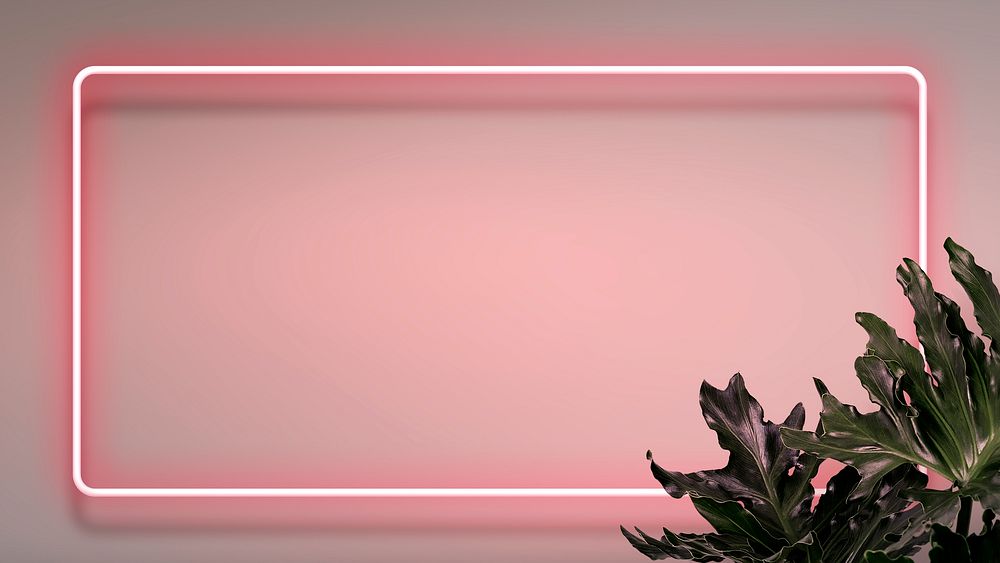 Pink neon frame desktop wallpaper, leafy design