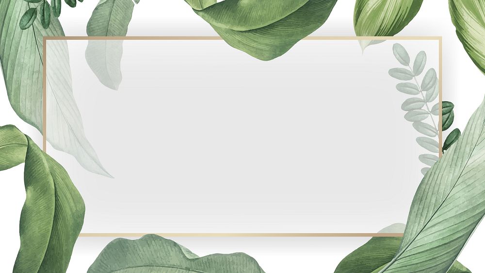 Leafy frame desktop wallpaper, green & white botanical design