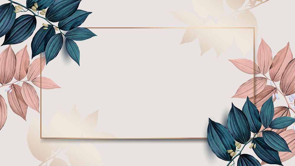 Botanical frame desktop wallpaper, pink & blue design