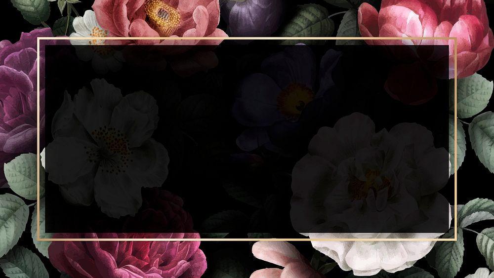 Rose frame desktop wallpaper, black design