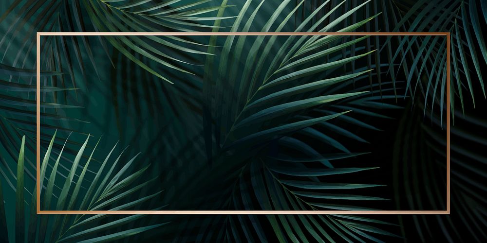 Tropical leaves frame background, gold design