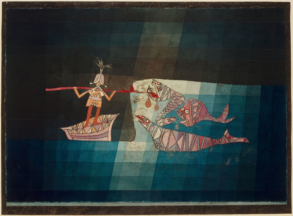 Battle scene from the funny and fantastic opera "The Seafarers" (1923) painting in high resolution by Paul Klee. 