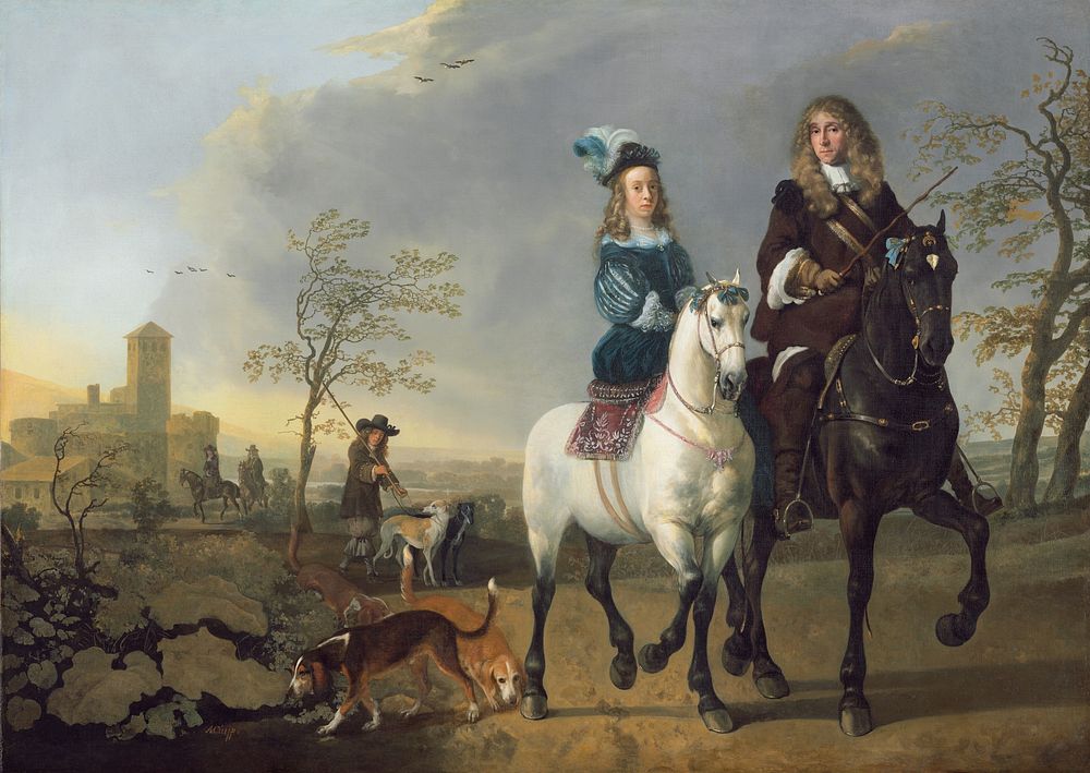 Lady and Gentleman on Horseback (ca. 1655, reworked 1660&ndash;1665) by Aelbert Cuyp.  