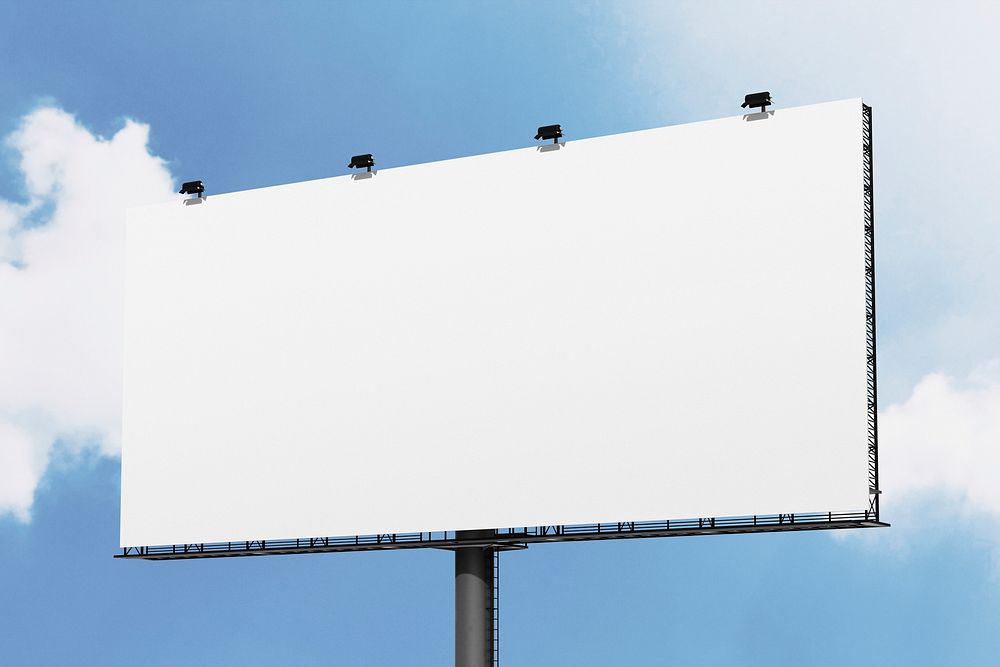 Blank bill board mockup psd in blue sky