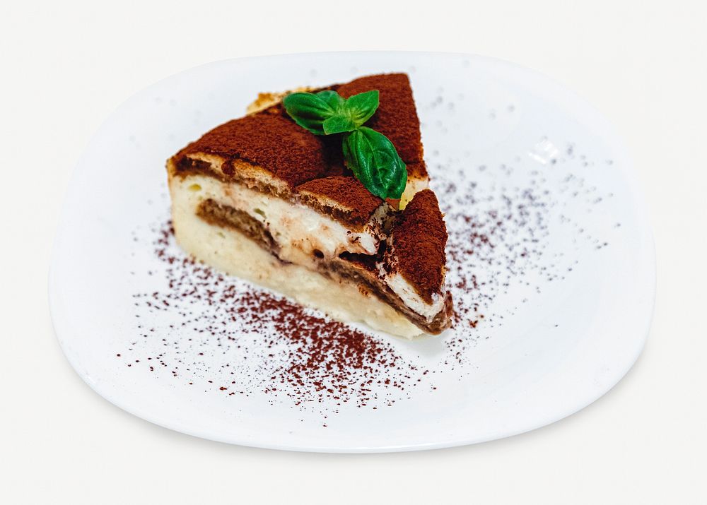 Tiramisu cake on plate collage element psd