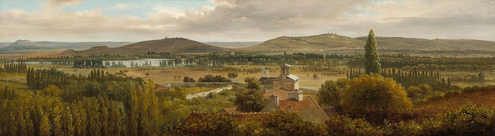 Panoramic Landscape near the River Moselle (ca.1830) painting in high resolution by Th&eacute;odore Rousseau. 