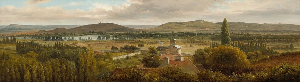 Panoramic Landscape near the River Moselle (ca.1830) painting in high resolution by Théodore Rousseau. 