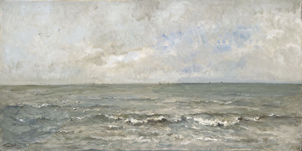 Seascape (1876) painting in high resolution by Charles-Fran&ccedil;ois Daubigny.  