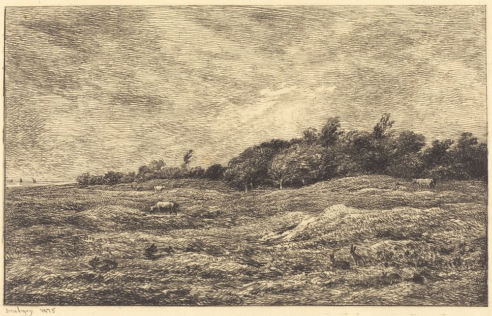 The Meadow at Grave, near Villerville (Le Pre des Graves, a Villerville) (1875) print in high resolution by Charles…