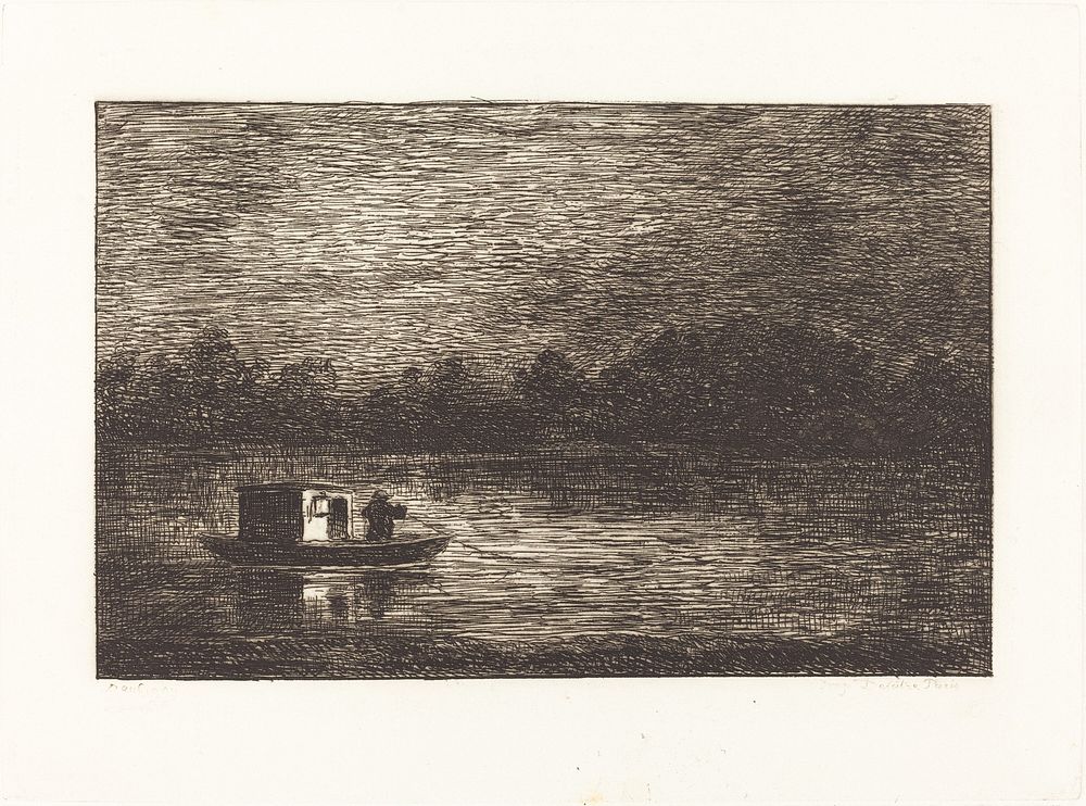 Night Journey, 2nd Plate (Voyage de nuit) (1862) print in high resolution by Charles-François Daubigny. 