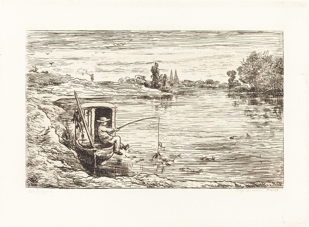 Cabin Boy Fishing (Le Mousse a la peche) (1862) print in high resolution by Charles-François Daubigny. 