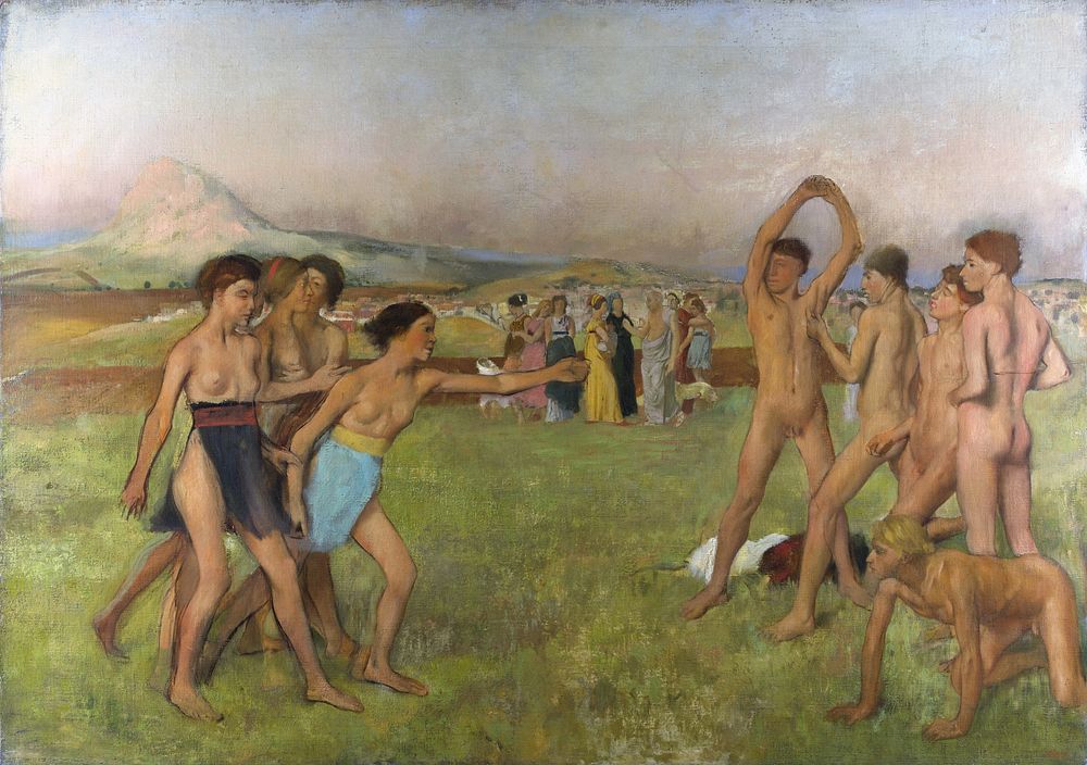 Edgar Degas's Young Spartans Exercising (ca. 1860) famous painting. Original from Wikimedia Commons. 