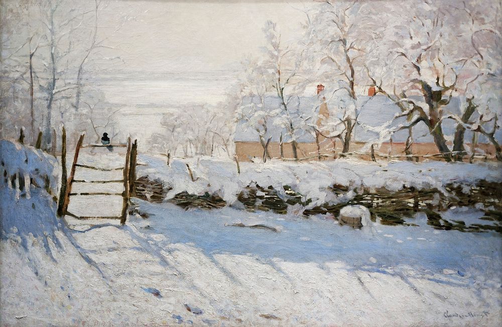 Claude Monet's The Magpie (1868–1869) famous painting. Original from Wikimedia Commons. 