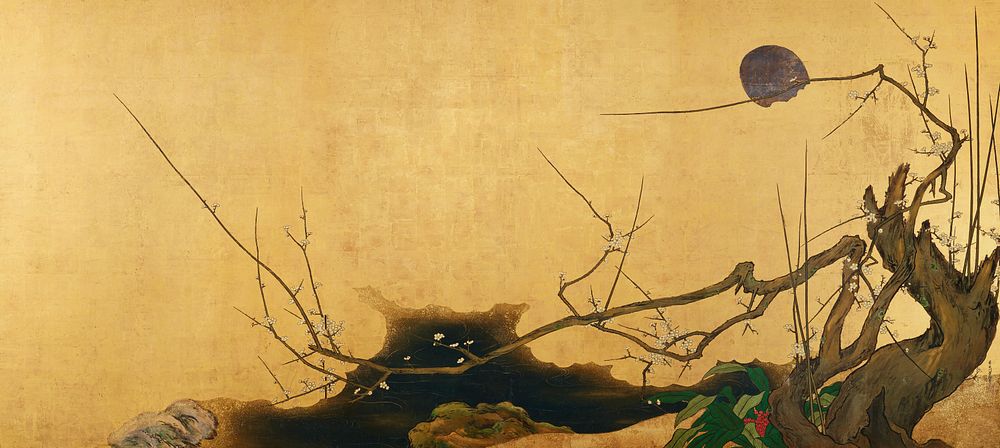 Japanese plum tree (late 17th century) vintage painting by Hasegawa Tōtetsu. Original public domain image from the…