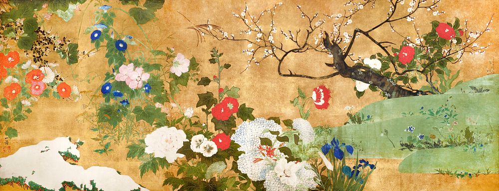 Flowers of the four seasons (19th century) painting by Saito Ippo. Original public domain image from the Minneapolis…