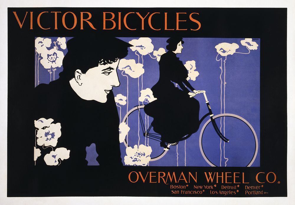 Victor Bicycles Overman Wheel Co. (1896) by Will Bradley. Original public domain image from the Library of Congress.…