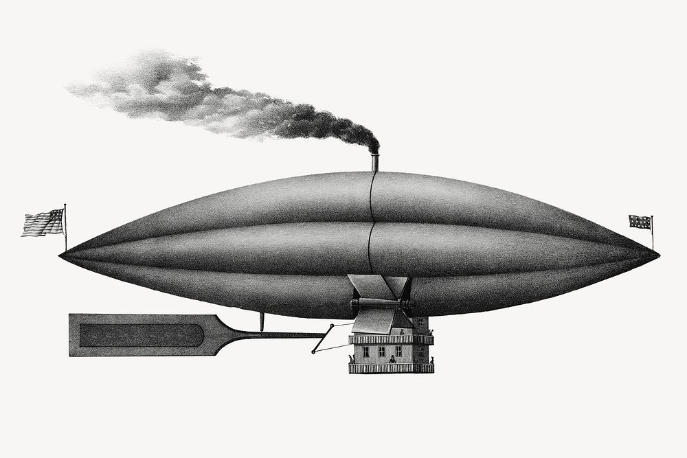 Aesthetic steam ship balloon illustration.  Remastered by rawpixel