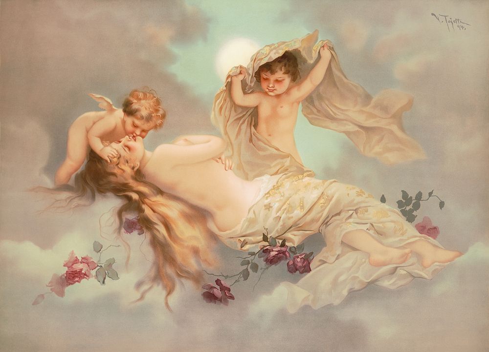 Aesthetic cherubs, chromolithograph print. Original public domain image from the Library of Congress. Digitally enhanced by…