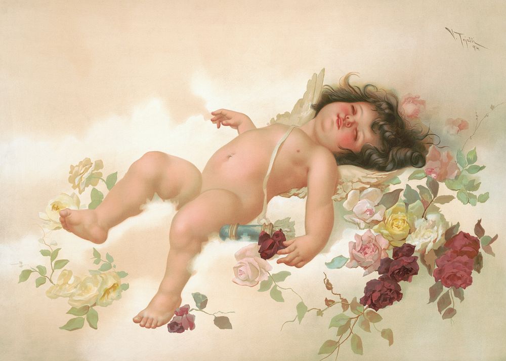Aesthetic cherub, chromolithograph print. Original public domain image from the Library of Congress. Digitally enhanced by…