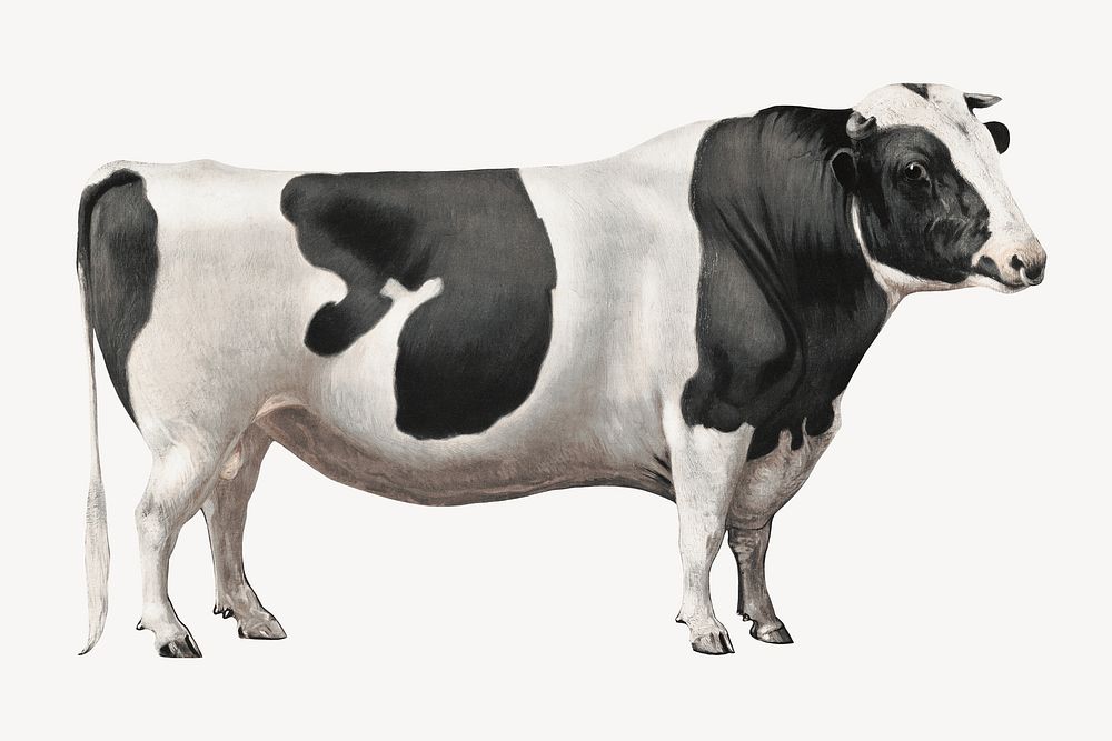 Aesthetic cow illustration.  Remastered by rawpixel