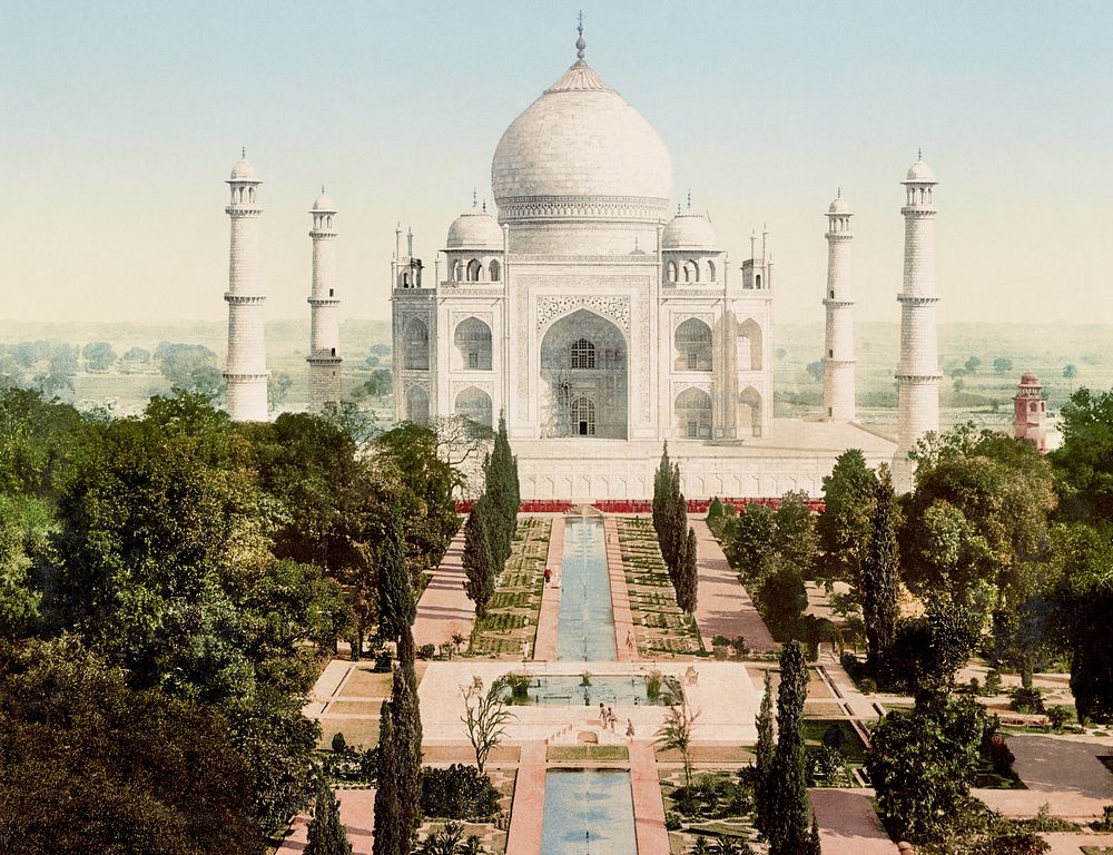 Agra, Taj Mahal, aesthetic print. Original public domain image  by Photoglob Z&uuml;rich from the Library of Congress.…