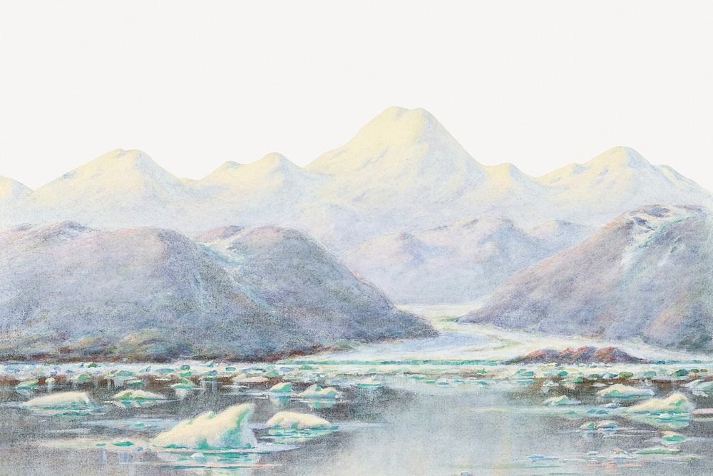 Aesthetic St. Elias Alps watercolor psd. Original public domain image by Theodore J. Richardson from The Minneapolis…