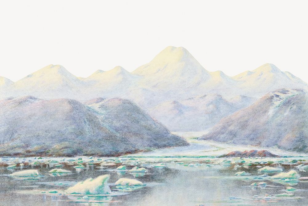 Aesthetic St. Elias Alps watercolor. Original public domain image by Theodore J. Richardson from The Minneapolis Institute…