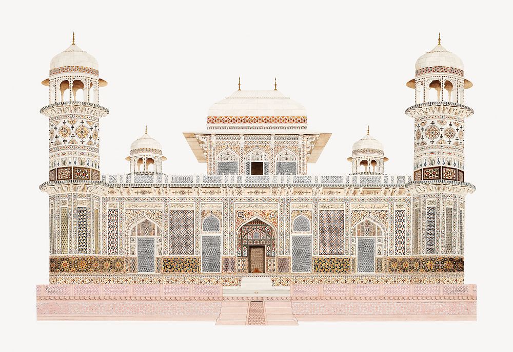 Aesthetic Itmad-ud-Daula tomb at Agra, India illustration.  Remastered by rawpixel