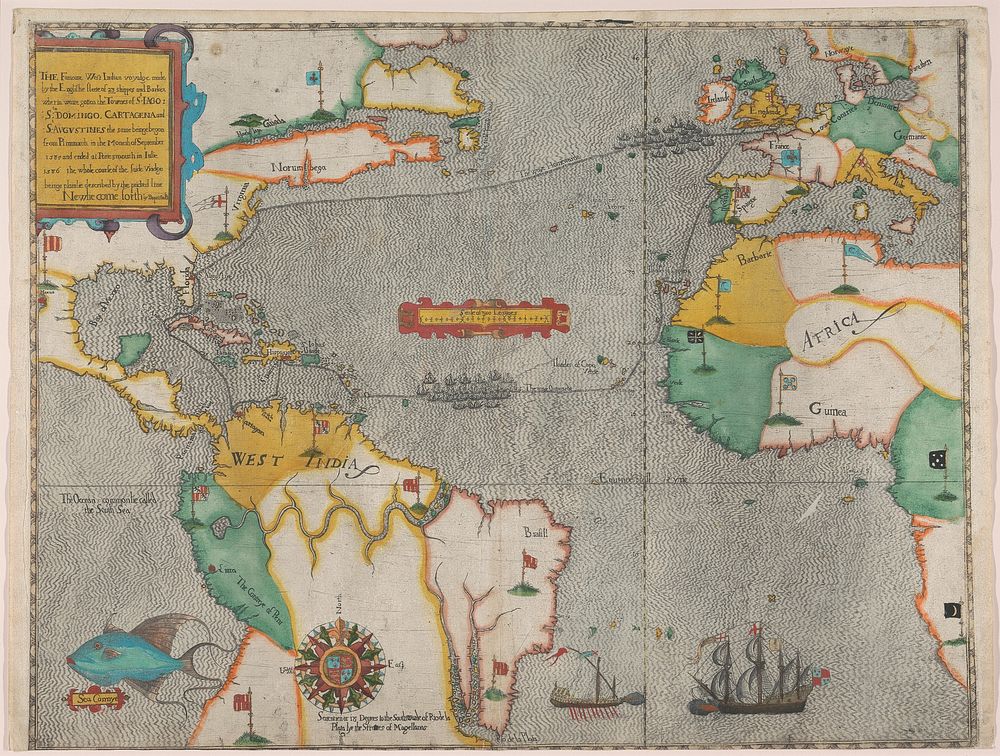 The famouse West Indian voyadge made by the Englishe fleete of 23 shippes and barkes (1589) print in high resolution by…