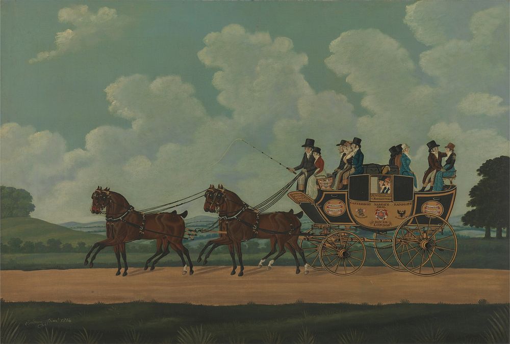 J. & W. Chaplin's Dover-London Stage on the Road (1814) painting in high resolution by John Cordrey.  