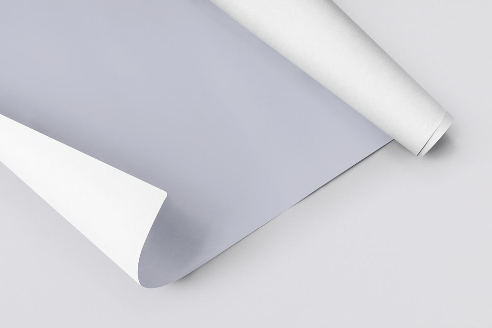 Blank purple gray rolled chart paper mockup on a gray background