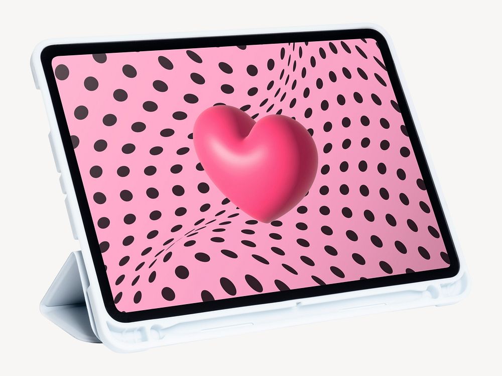 Tablet with 3D pink heart screen