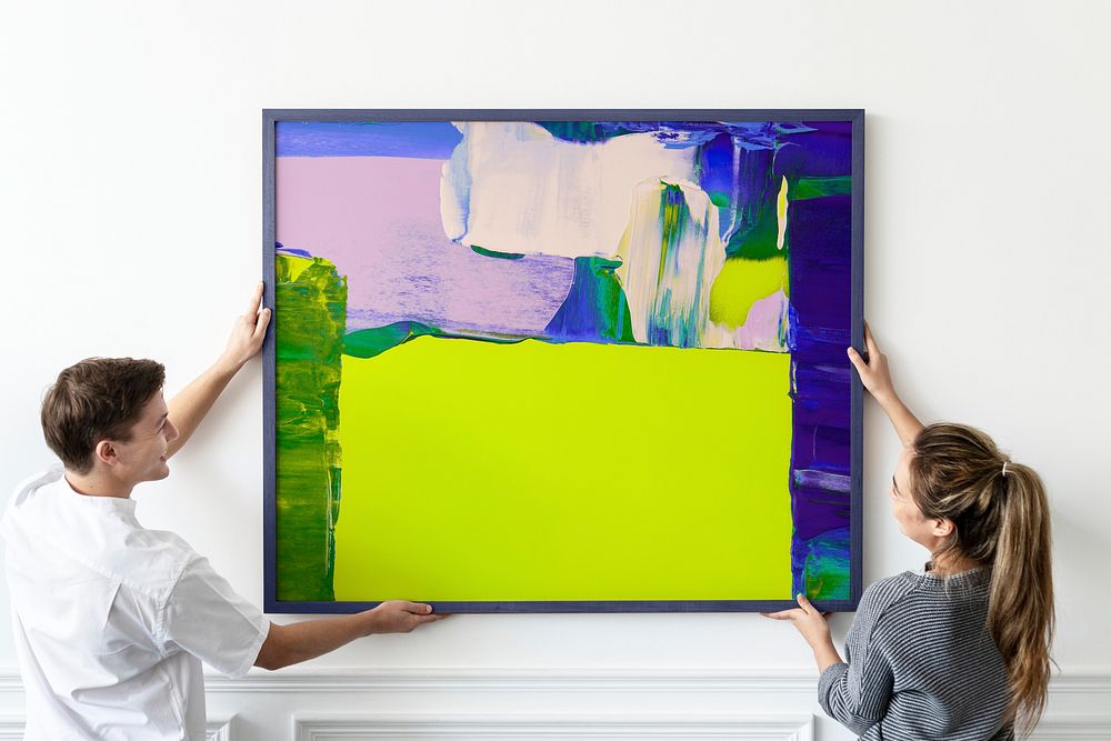 Picture frame psd mockup, colorful abstract painting