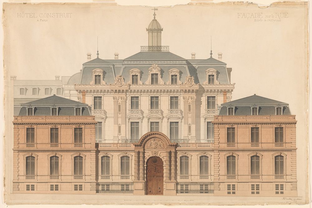 Presentation Drawing of the H&ocirc;tel de Camondo (1876) by Denis&ndash;Louis Destors.  