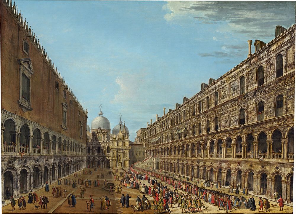 Procession in the Courtyard of the Ducal Palace, Venice (1742 or after) by Antonio Joli.  