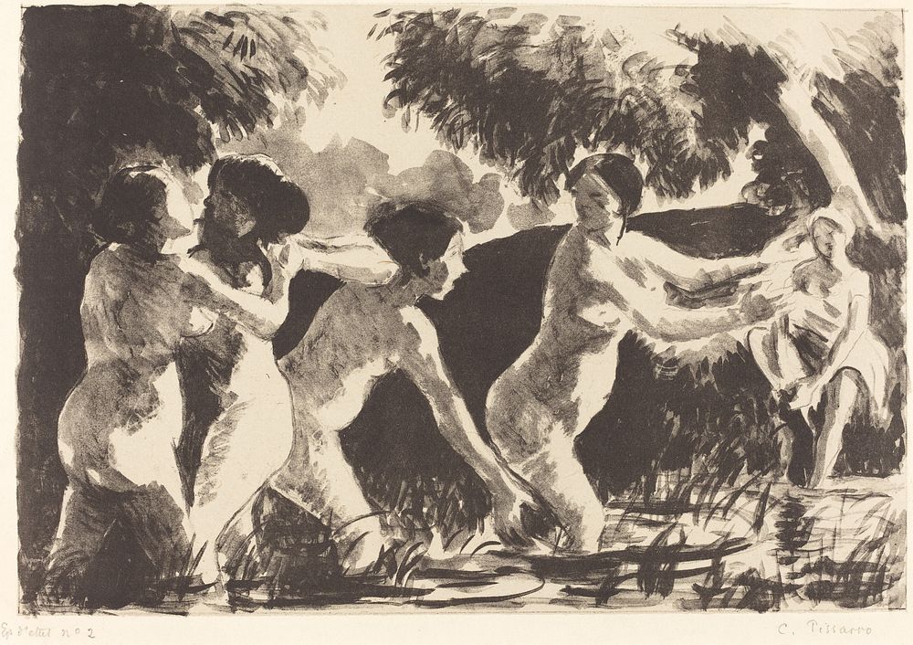 Bathers Wrestling (Baigneuses luttants) (ca. 1896) by Camille Pissarro.  