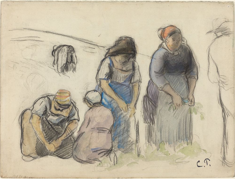 Pea Harvesters (recto) (ca. 1880) by Camille Pissarro.  